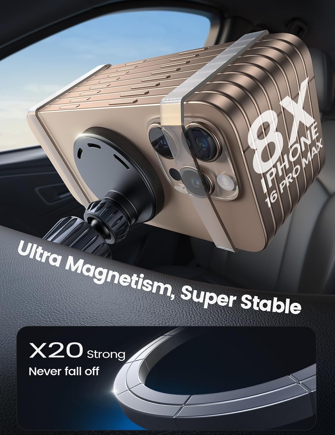 15W for Magsafe Car Mount Charger Vent Dashboard 360° for Iphone | 20X Strong Magnets Wireless Car Phone Holder Charger Phone Holder Accessories for Women Men for Iphone 17 16 15 Pro Max Black
