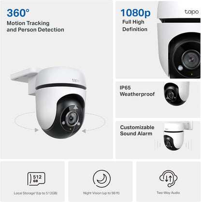 Tapo 1080P Outdoor Wired Pan/Tilt Security Wi-Fi Camera, 360° View, Motion Tracking, Works with Alexa & Google Home, Night Vision, Free AI Detection, Cloud & SD Card Storage(Up to 512GB), Tapo C500…
