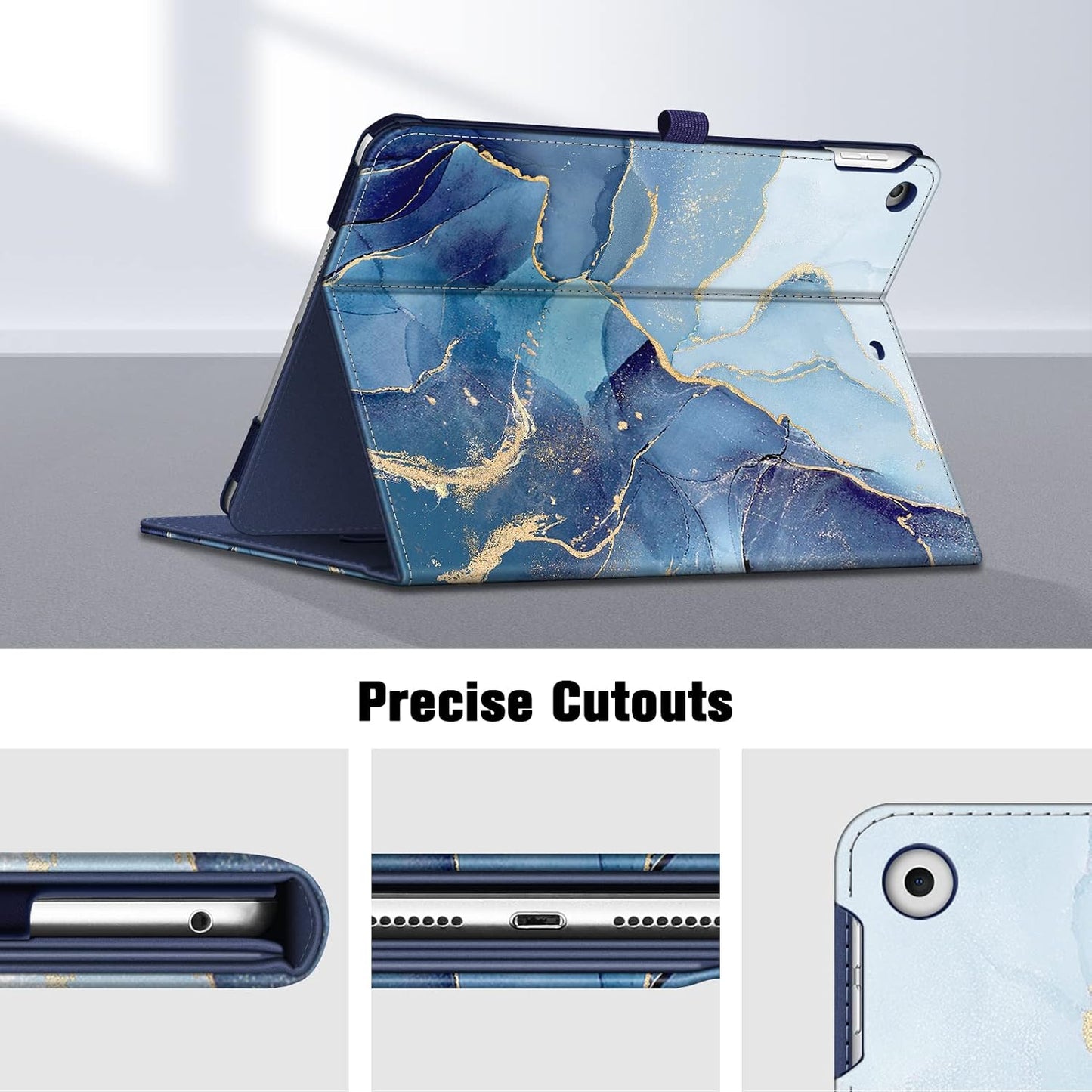 Stylish Ocean Marble iPad Case for 9th/8th/7th Gen - Multi-Angle Stand, Card Slots, and Auto Sleep/Wake Feature