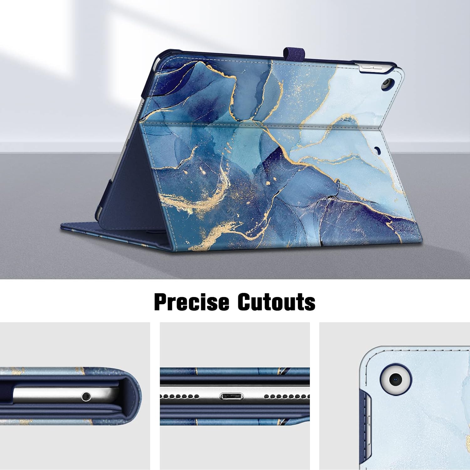 Stylish Ocean Marble iPad Case for 9th/8th/7th Gen - Multi-Angle Stand, Card Slots, and Auto Sleep/Wake Feature