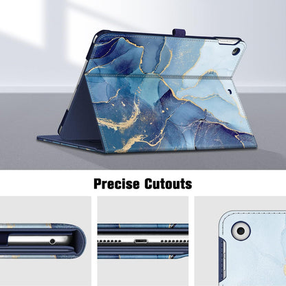 Stylish Ocean Marble iPad Case for 9th/8th/7th Gen - Multi-Angle Stand, Card Slots, and Auto Sleep/Wake Feature