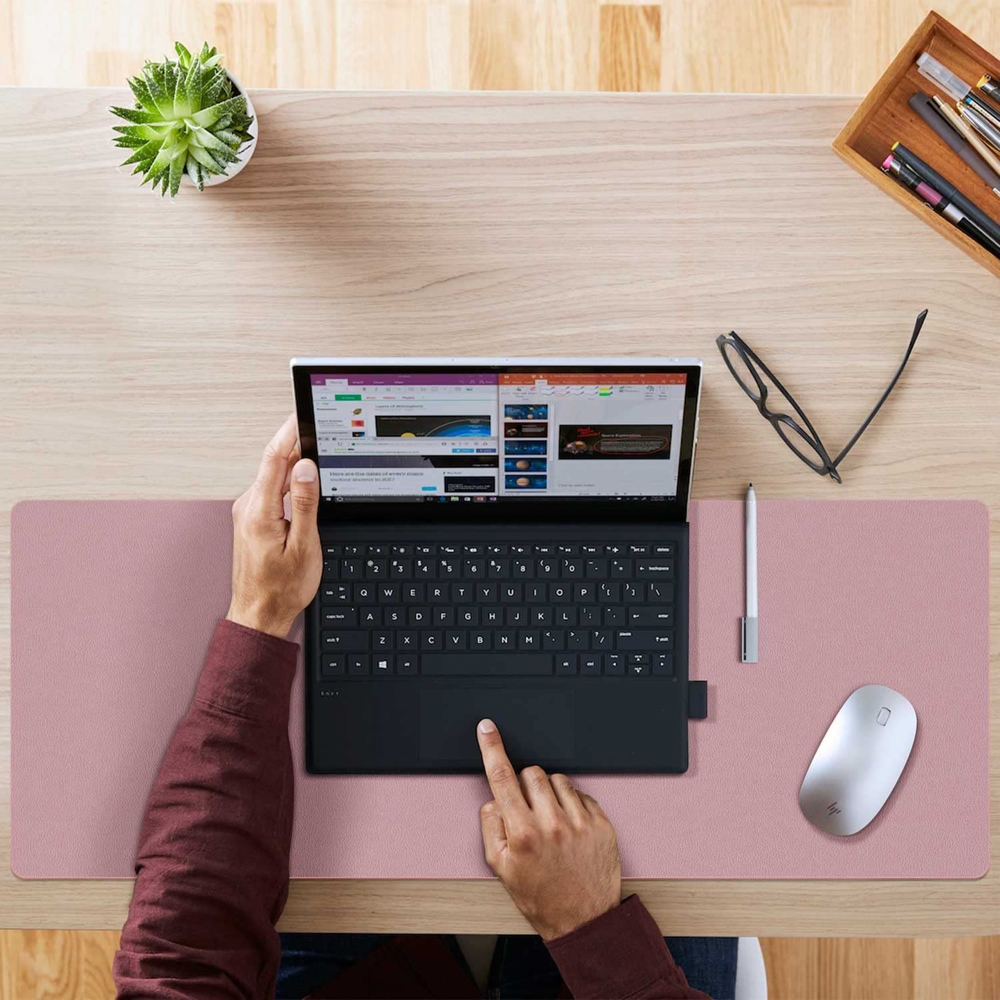 Large Dual-Sided Desk Mat - Stylish Waterproof PU Leather Protector Pad for Office & Home, Smooth Surface Mouse Pad (Purple, 31.5" x 15.7")