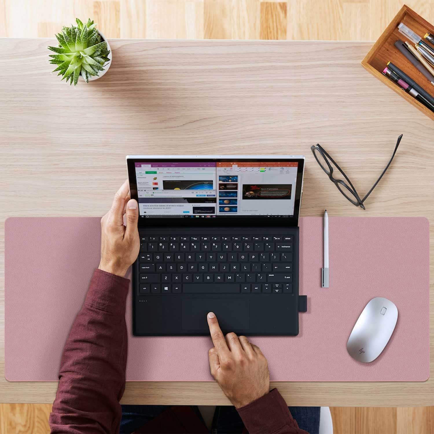 Large Dual-Sided Desk Mat - Stylish Waterproof PU Leather Protector Pad for Office & Home, Smooth Surface Mouse Pad (Purple, 31.5" x 15.7")