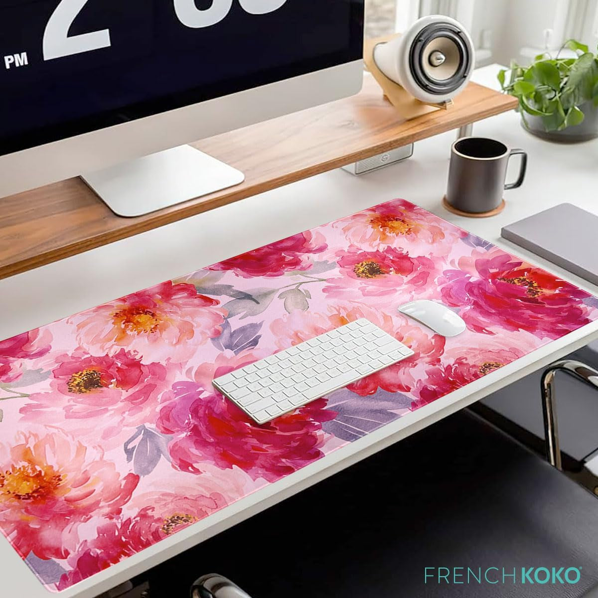 Large Floral Mouse Pad - 15" X 30" Non-Slip Waterproof Desk Mat for Aesthetic Workstations