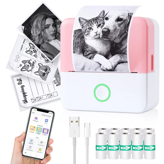SLOK Print Pods Mini Printer with 10 Rolls Printing Paper, Thermal Inkless Sticker Maker for Notes and DIY, Compatible with Ios & Android, Purple
