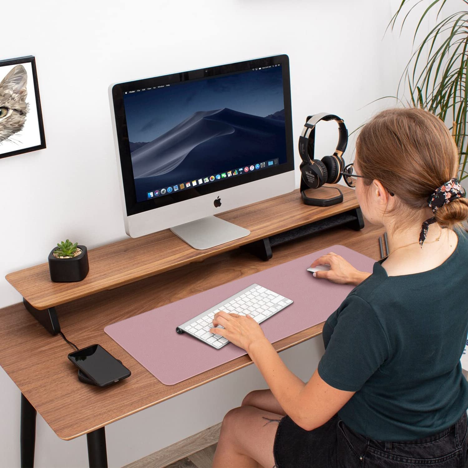 Large Dual-Sided Desk Mat - Stylish Waterproof PU Leather Protector Pad for Office & Home, Smooth Surface Mouse Pad (Purple, 31.5" x 15.7")