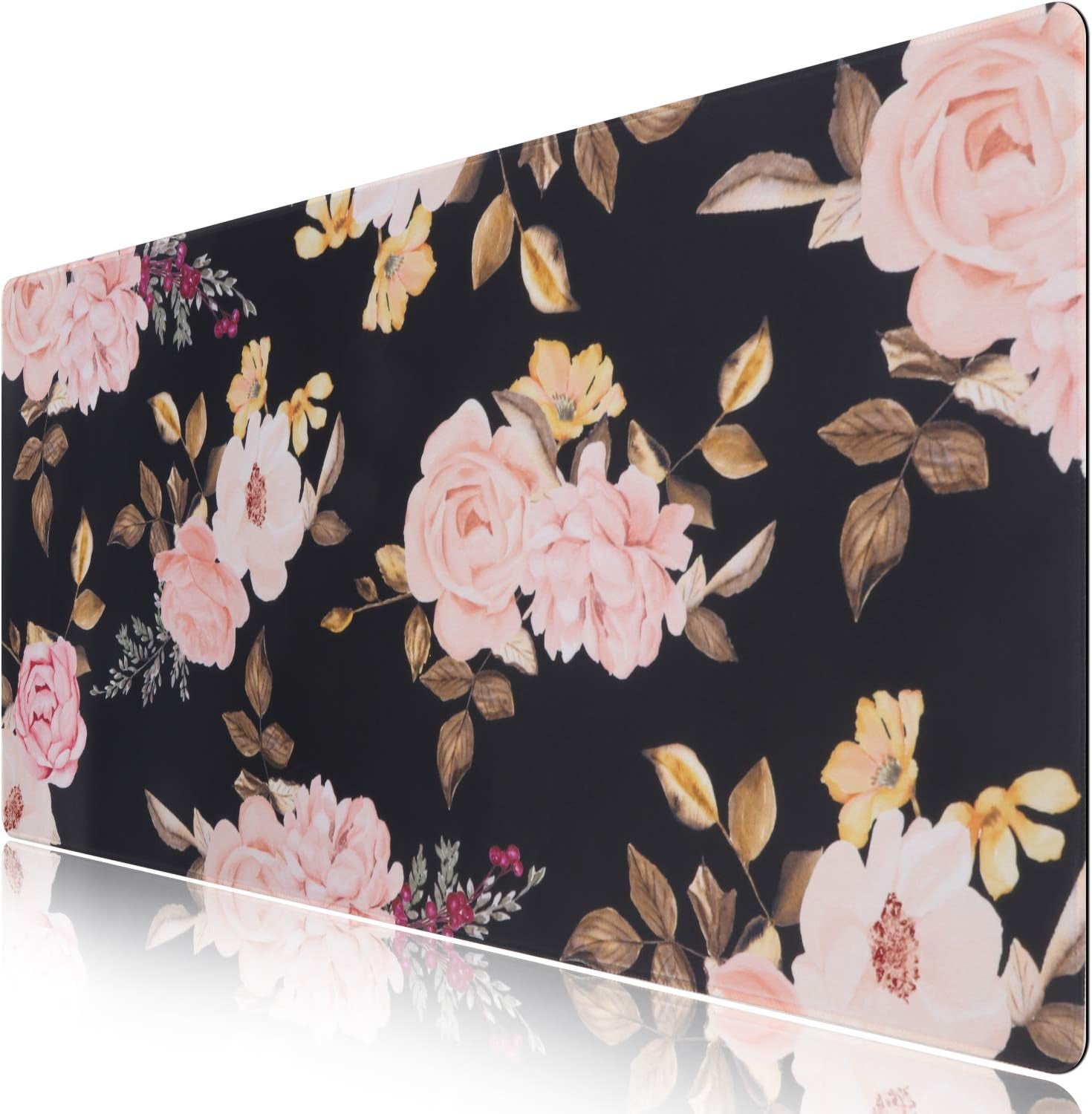 Peony Large Gaming Mouse Pad - Non-Slip Rubber Base, Waterproof, Stitched Edges for Work & Play