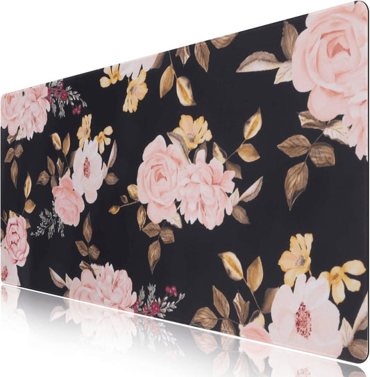 Peony Large Gaming Mouse Pad - Non-Slip Rubber Base, Waterproof, Stitched Edges for Work & Play