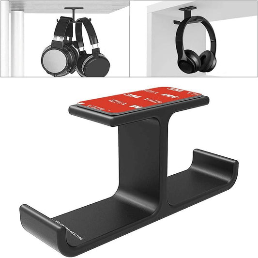 Premium Dual Headphone Hanger Stand - Space-Saving Aluminum Hook for Desk, Versatile Mounting Options for All Headphones, Sleek Black Design