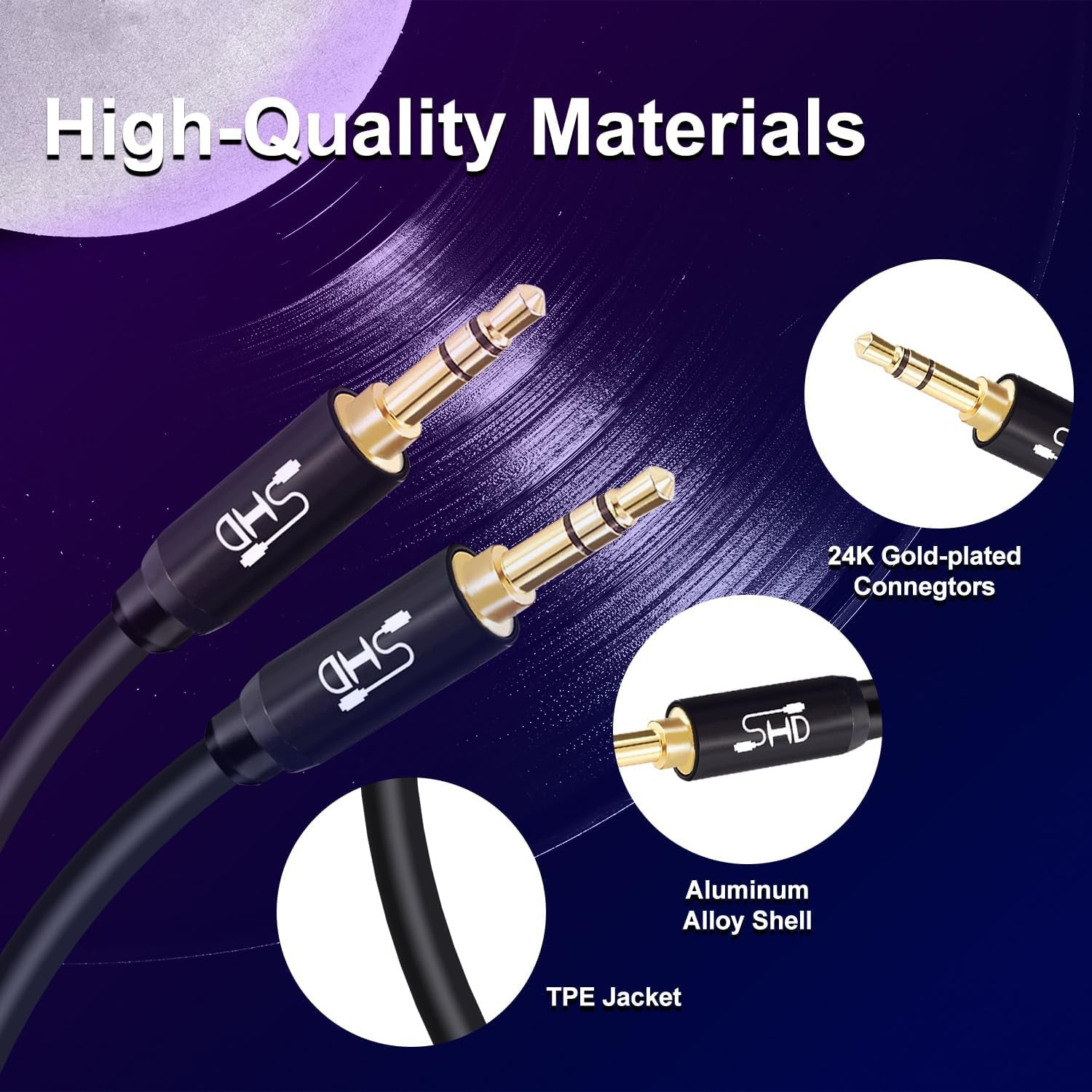 Premium 15FT  Aux Cable - Dual Shielded 3.5mm Audio Stereo Cord with Gold Plated Connectors for Superior Sound Quality in Your Car