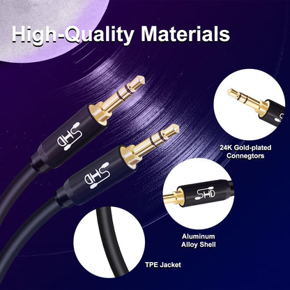 Premium 15FT  Aux Cable - Dual Shielded 3.5mm Audio Stereo Cord with Gold Plated Connectors for Superior Sound Quality in Your Car