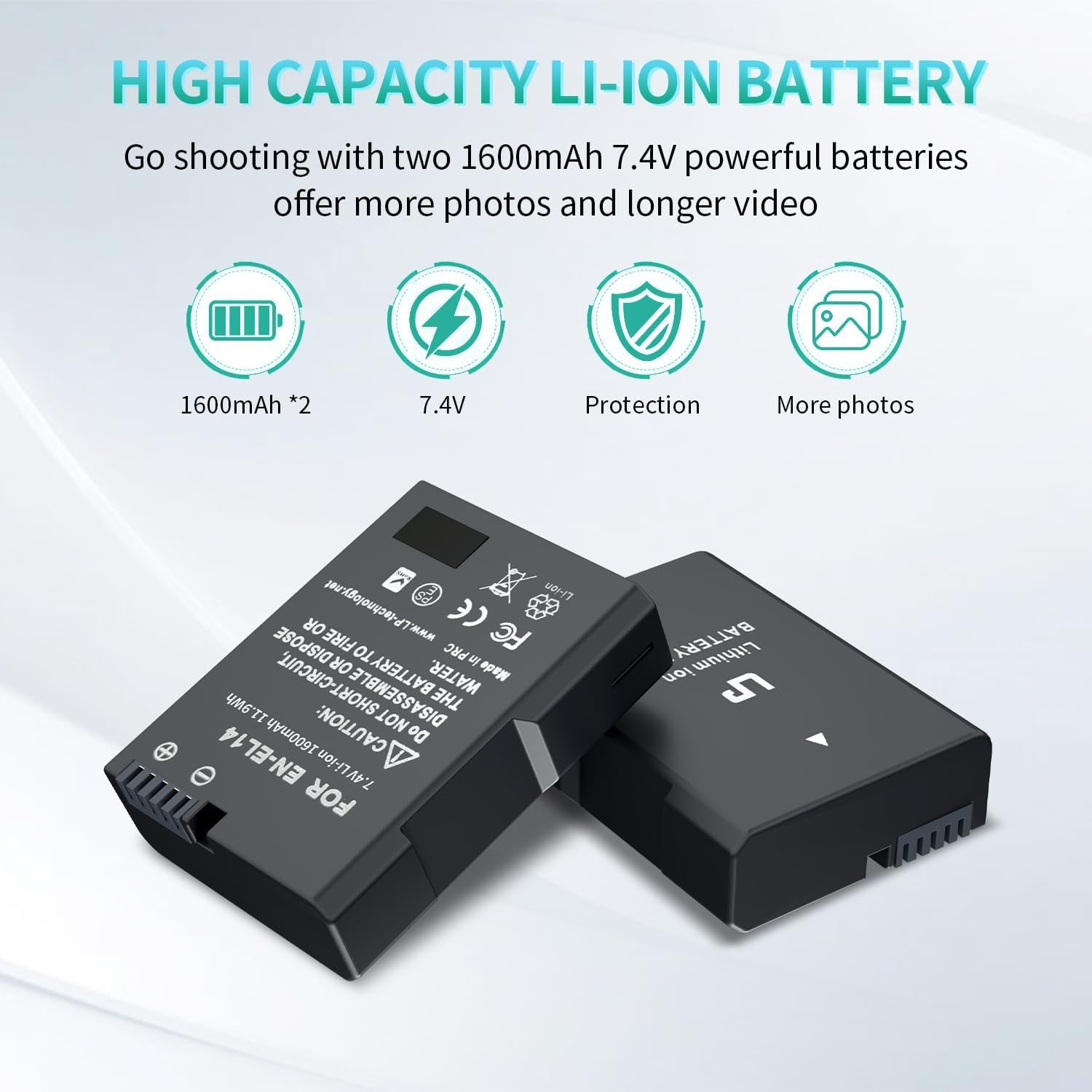EN-EL14 Dual Slot Battery Charger Pack with 2 x 1600mAh Batteries - Compatible with Nikon D3100 D3200 D3300 D3400 D3500 D5100 D5200 D5300 D5500 D5600 DF P7000 P7100 P7700 P7800