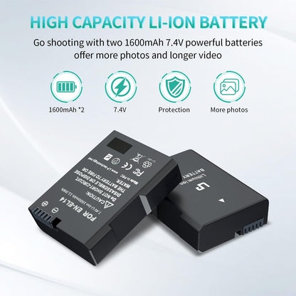 EN-EL14 Dual Slot Battery Charger Pack with 2 x 1600mAh Batteries - Compatible with Nikon D3100 D3200 D3300 D3400 D3500 D5100 D5200 D5300 D5500 D5600 DF P7000 P7100 P7700 P7800