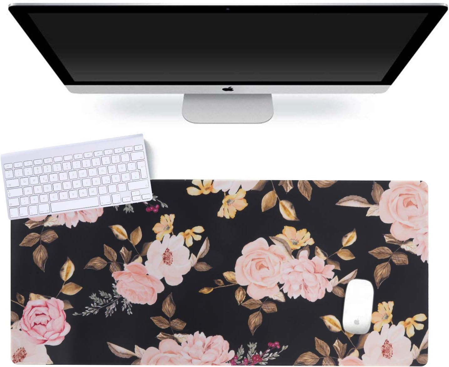 Peony Large Gaming Mouse Pad - Non-Slip Rubber Base, Waterproof, Stitched Edges for Work & Play