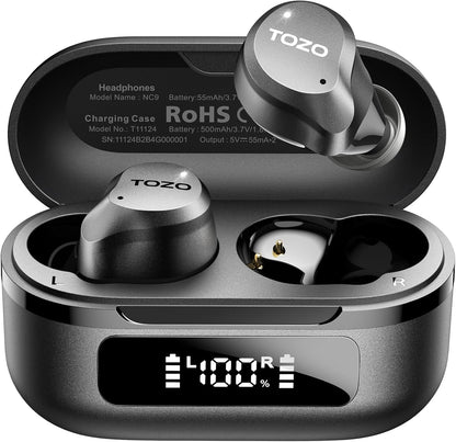 NC9 Hybrid Active Noise Cancelling Wireless Earbuds, 60H, LED Display | 6 Mic ENC Clear Calls, Deep Bass Sound, IPX8, in Ear Bluetooth 5.3 Headphones,32 Eqs via APP, Comfort Fit Ear Buds, Black