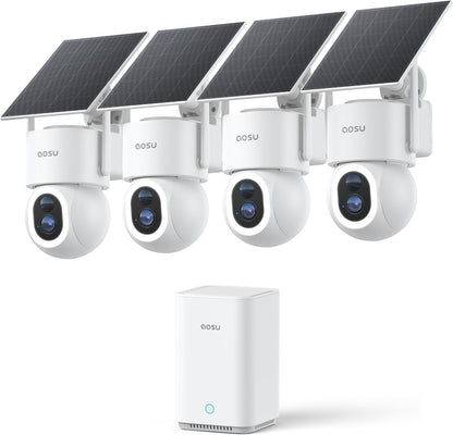 Solarcam D1 Max 4-Cam Kit, 4K Solar Security Cameras Wireless Outdoor, 360° PTZ Auto Tracking & Vehicle Detection, Color Night Vision, No Subscription Required, 1TB Expandable Storage