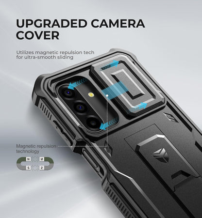 for Samsung Galaxy A17-5G Case, [2 Front Frame] [Bulit-In Magnetic Slide Camera Cover & Kickstand] Heavy Duty Protection Shockproof Samsung A17-5G Case with Screen Protector, 6.7 Inch Black