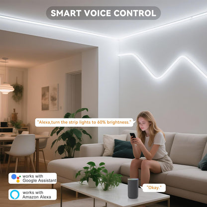 COB LED Strip Nautral White,4000K Dimmable LED Tape Light,Cri93+ Super Bright High Lumen,Compatible with Alexa/Google Assistant,Flexible Strip Ligths for Bedroom,Kitchen,Office,Under Cabinet