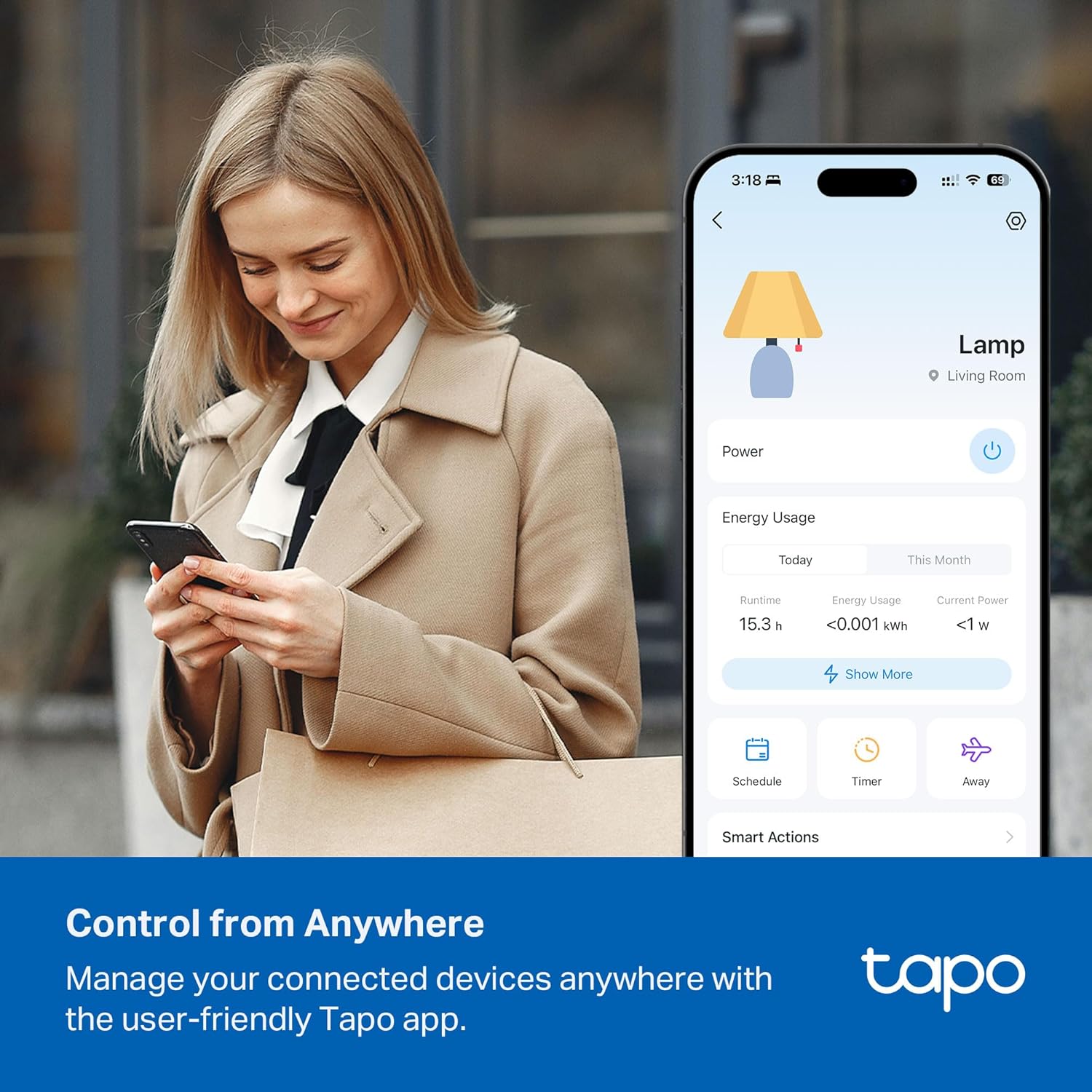 Tapo Smart Wi-Fi Power Strip - Matter Compatible, Energy Monitoring, Surge Protection, 6 Individually Controlled Outlets & 3 USB Ports, Works with Alexa, Google Assistant, Siri & Bixby - Tapo P316M