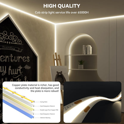 COB LED Strip Nautral White,4000K Dimmable LED Tape Light,Cri93+ Super Bright High Lumen,Compatible with Alexa/Google Assistant,Flexible Strip Ligths for Bedroom,Kitchen,Office,Under Cabinet