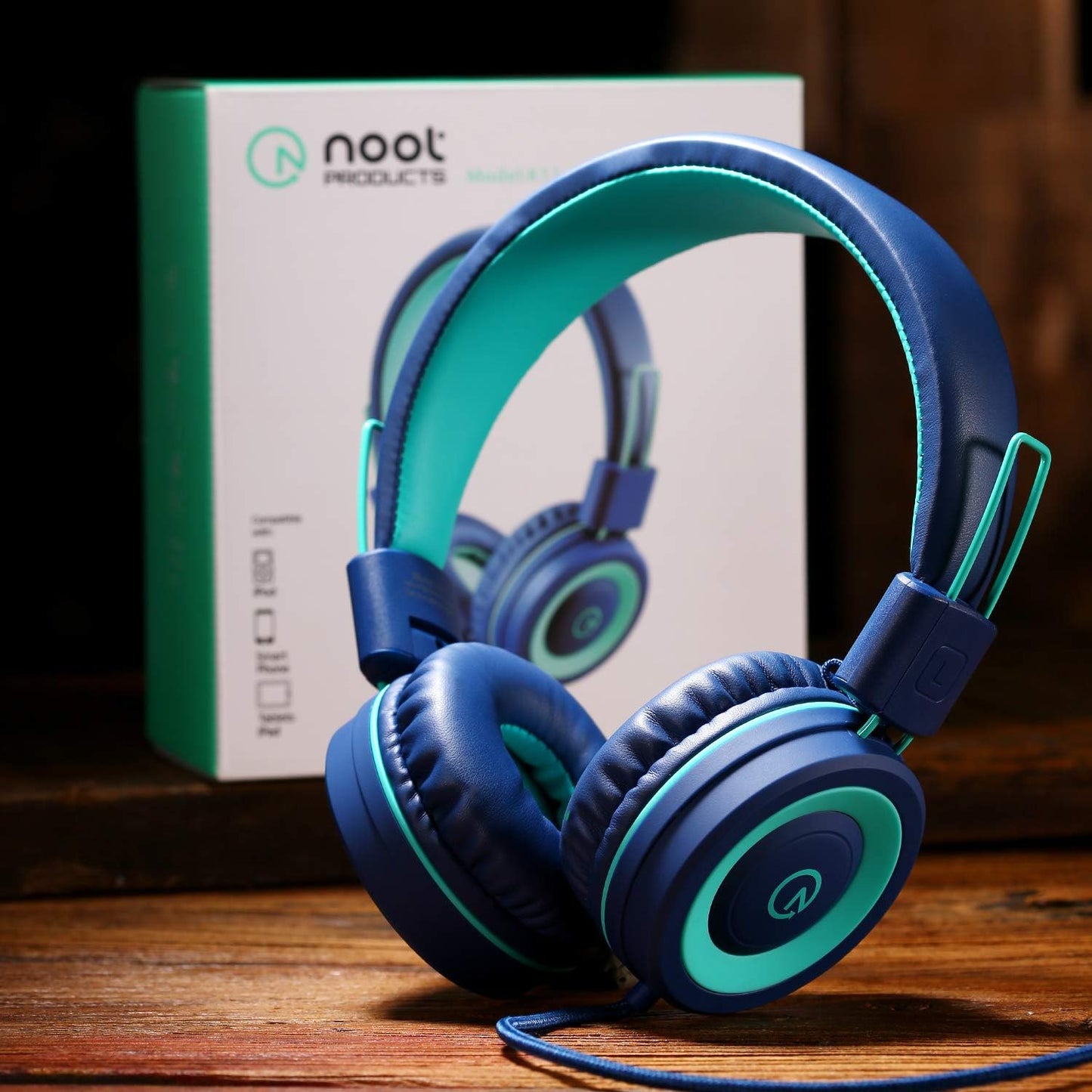 K11 Children's Foldable Stereo Headphones - Tangle-Free Wired On-Ear Headset for School and Travel (Navy/Teal)