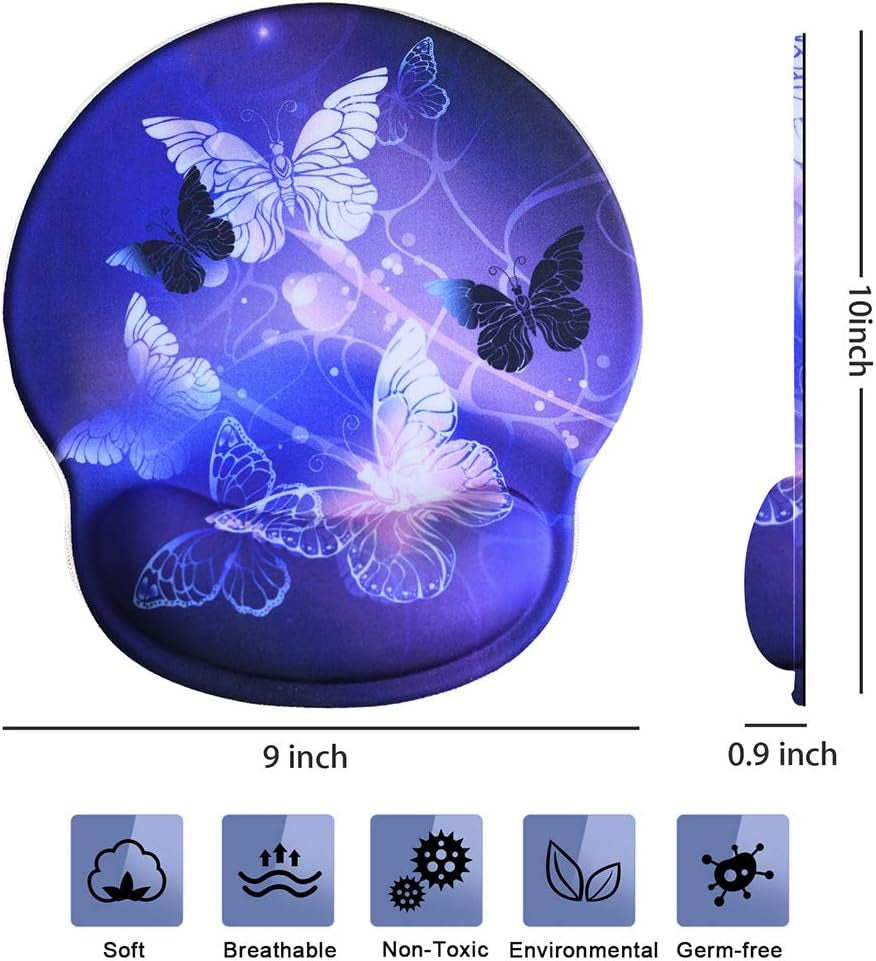 Ergonomic Butterfly Mouse Pad with Gel Wrist Support - Non-Slip, Comfortable & Durable for Home Office Efficiency and Pain Relief