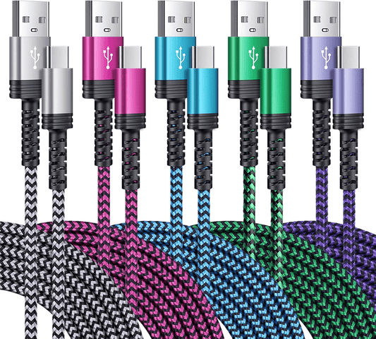 5-Pack 6FT Braided USB-C Fast Charging Cable - iPhone & Samsung Compatible