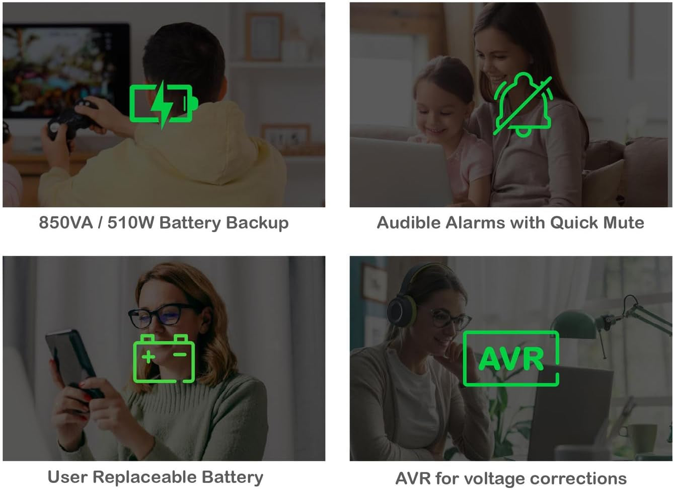 850VA Pro UPS Battery Backup - 8 Outlets, LCD Display, AVR & Surge Protection for Home Offices - 29-Minute Runtime for PCs & Workstations