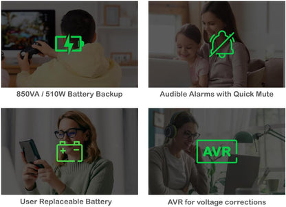 850VA Pro UPS Battery Backup - 8 Outlets, LCD Display, AVR & Surge Protection for Home Offices - 29-Minute Runtime for PCs & Workstations
