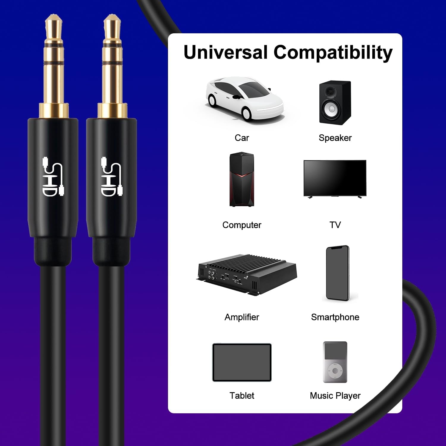 Premium 15FT  Aux Cable - Dual Shielded 3.5mm Audio Stereo Cord with Gold Plated Connectors for Superior Sound Quality in Your Car
