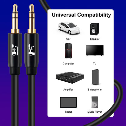Premium 15FT  Aux Cable - Dual Shielded 3.5mm Audio Stereo Cord with Gold Plated Connectors for Superior Sound Quality in Your Car