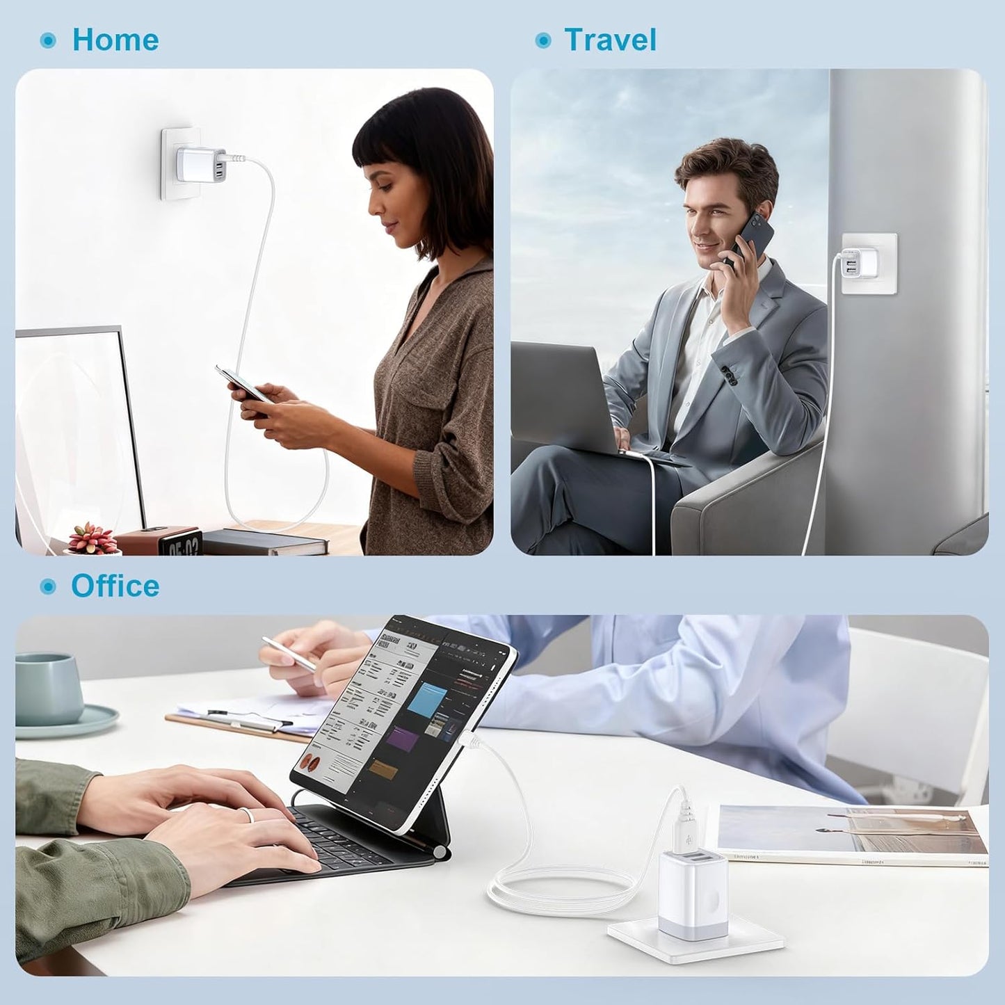 2-Pack 3-Port USB Wall Charger - Fast 3.1A Power Adapter for iPhone, iPad & Samsung Galaxy