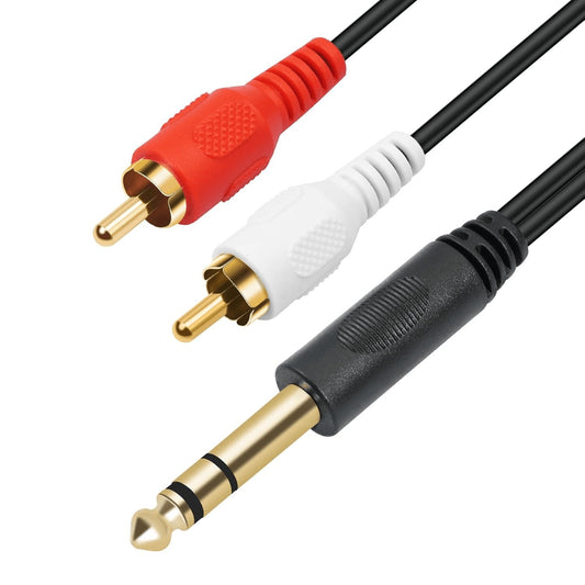 Premium Gold-Plated 6.35mm TRS to Dual RCA Audio Y Splitter Cable - 1.5M Length