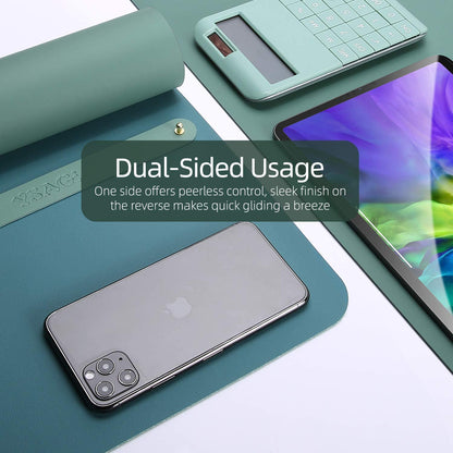 Dual-Sided Leather Desk Pad - 31.5" x 15.7" Waterproof Blotter in Pistachio Green & Green Blue for Office or Home