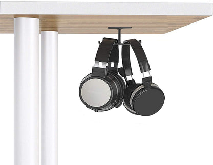 Premium Dual Headphone Hanger Stand - Space-Saving Aluminum Hook for Desk, Versatile Mounting Options for All Headphones, Sleek Black Design