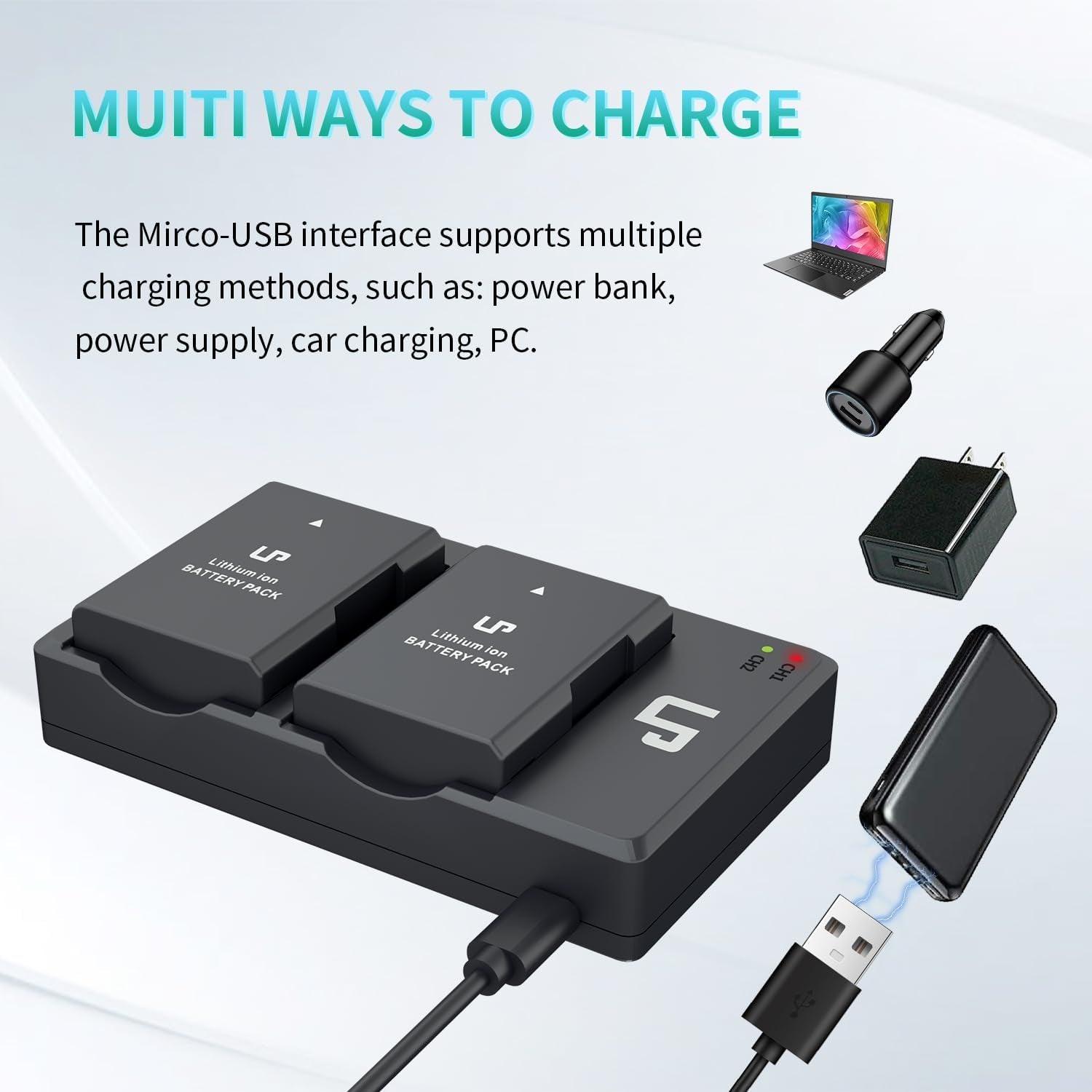 EN-EL14 Dual Slot Battery Charger Pack with 2 x 1600mAh Batteries - Compatible with Nikon D3100 D3200 D3300 D3400 D3500 D5100 D5200 D5300 D5500 D5600 DF P7000 P7100 P7700 P7800