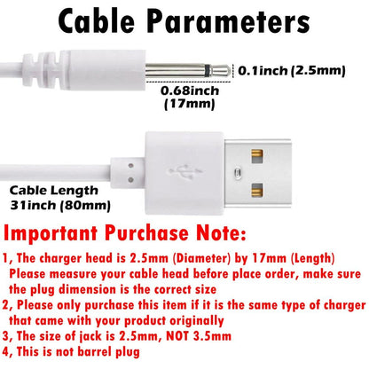 2 Pack 2.7Ft Fast Charging USB to 2.5Mm DC Replacement Cable - Ideal Charger Adapter (Not Barrel Jack)