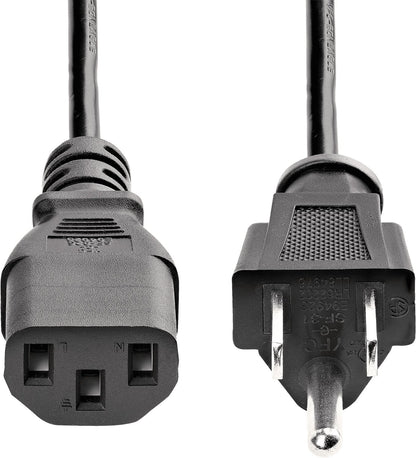 25Ft UL Listed Black Computer Power Cord - NEMA 5-15P to C13, 10A 125V, 18AWG - Ideal for Printers, PCs, and Monitors - Startech PXT10125