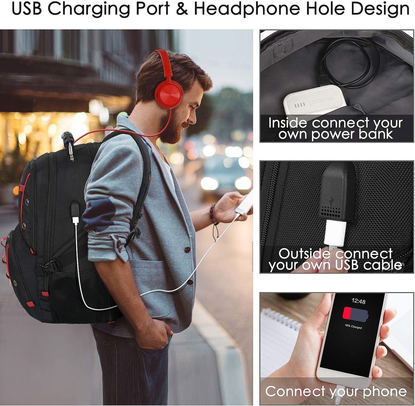 Extra Large Travel Laptop Backpack for Men - 17.3 Inch with USB Charging Port, TSA-Friendly Design, RFID Anti-Theft Pocket, and Durable Heavy-Duty Construction for College Use
