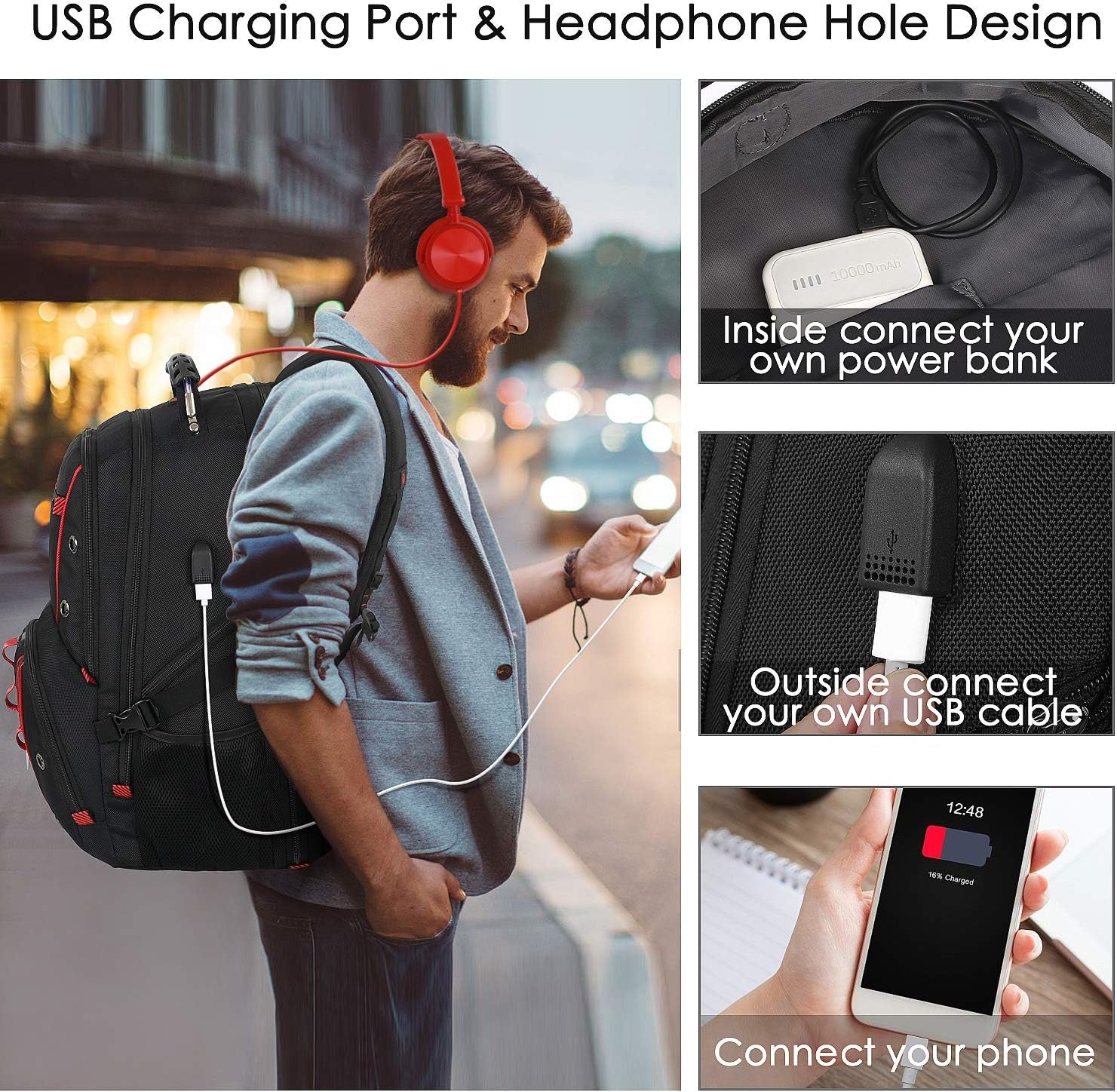 Extra Large Travel Laptop Backpack for Men - 17.3 Inch with USB Charging Port, TSA-Friendly Design, RFID Anti-Theft Pocket, and Durable Heavy-Duty Construction for College Use
