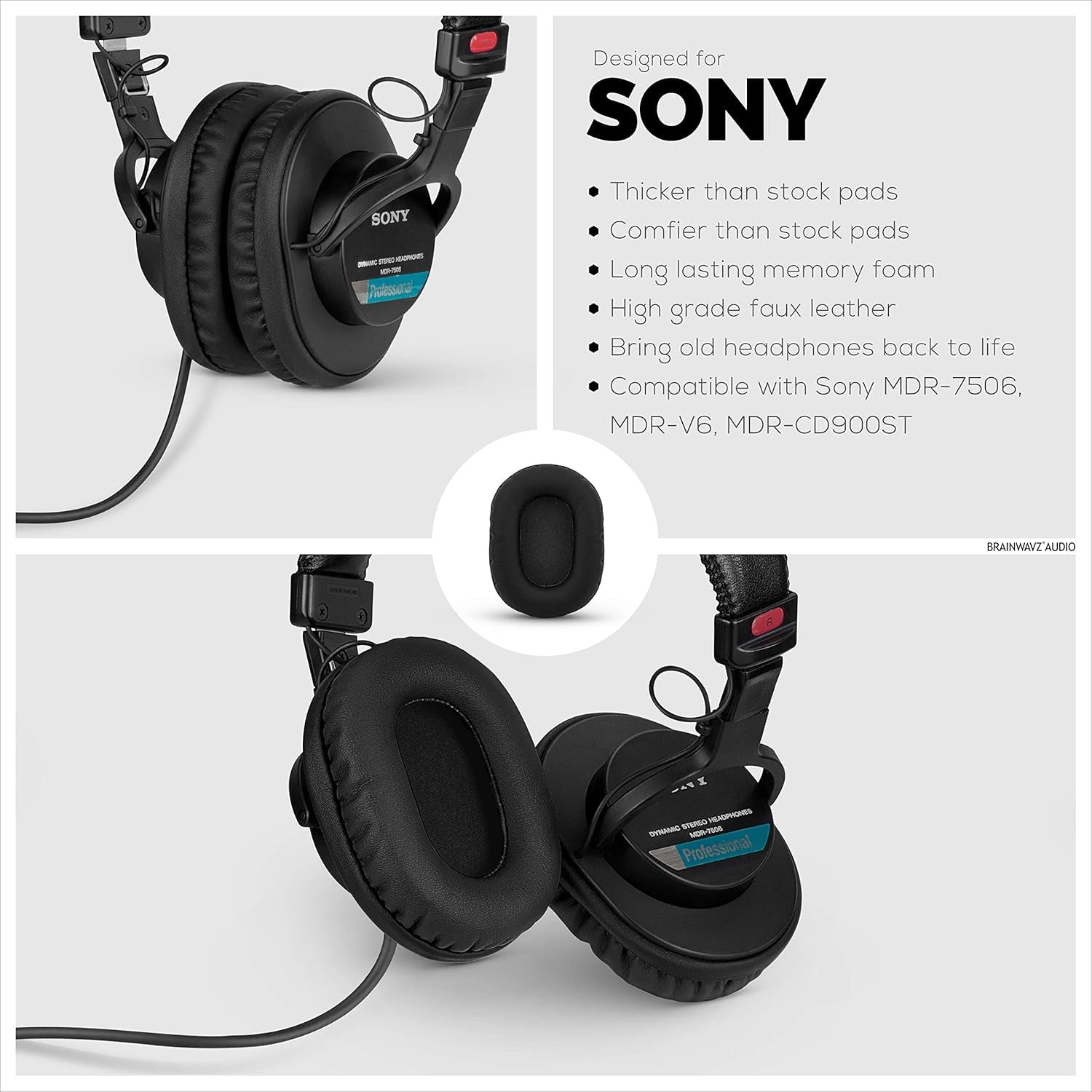 Premium Replacement Earpads for Sony MDR 7506 Headphones – Luxurious Vegan Leather and Memory Foam for Enhanced Comfort, Compatible with Steelseries Arctis, ATH-M50X, and More