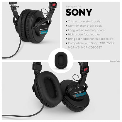 Premium Replacement Earpads for Sony MDR 7506 Headphones – Luxurious Vegan Leather and Memory Foam for Enhanced Comfort, Compatible with Steelseries Arctis, ATH-M50X, and More