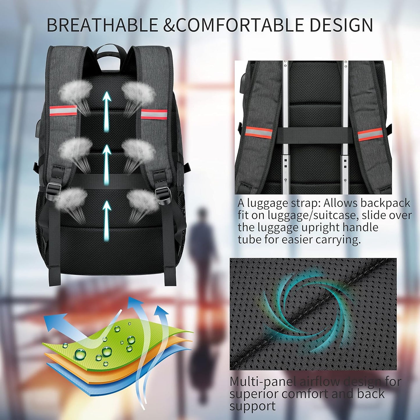 Waterproof 17" Laptop Backpack - Large Capacity Rucksack with USB Charging Port for School, Work & Travel - Stylish Grey Design for Men & Women