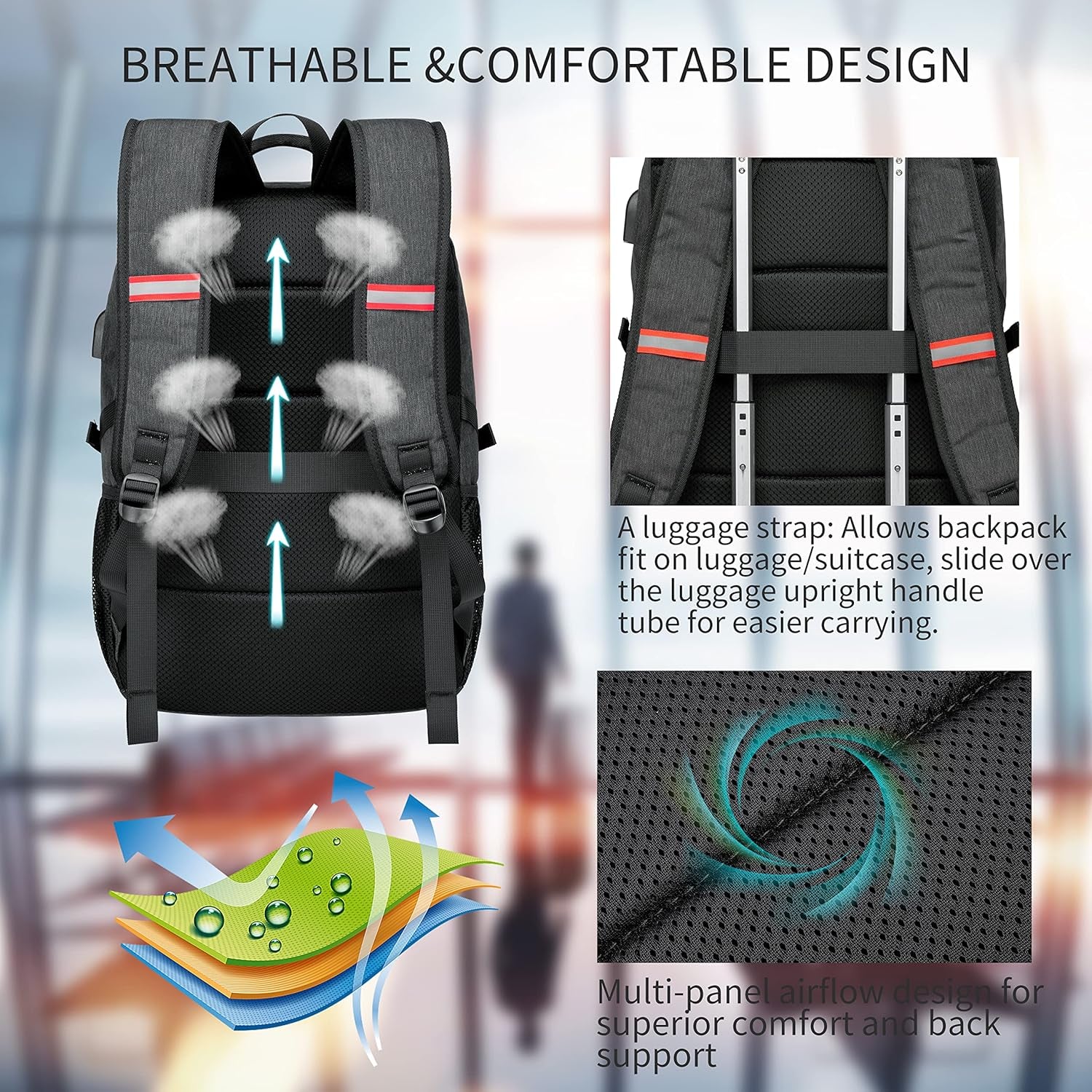 Waterproof 17" Laptop Backpack - Large Capacity Rucksack with USB Charging Port for School, Work & Travel - Stylish Grey Design for Men & Women