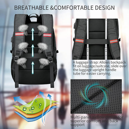 Waterproof 17" Laptop Backpack - Large Capacity Rucksack with USB Charging Port for School, Work & Travel - Stylish Grey Design for Men & Women