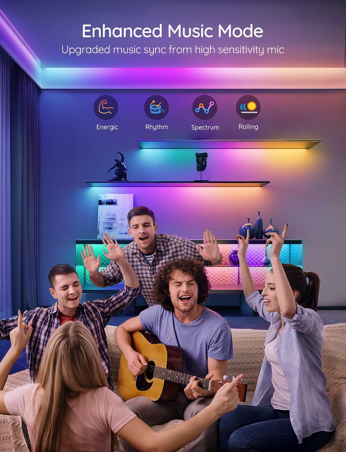 Govee RGBIC LED Strip Lights, 32.8Ft Wifi Color Changing LED Lights, APP Control with Segmented Control Smart Color Picking, Works with Alexa and Google Assistant, Music LED Lights for Bedroom, Party