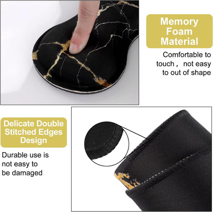 Large Gaming Mouse Pad Set with Wrist Support & Coaster - Stylish Black Gold Marble Desk Mat for Pain Relief & Comfort in Home Office - 35.4x15.7 inches