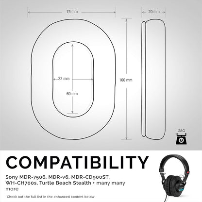 Premium Replacement Earpads for Sony MDR 7506 Headphones – Luxurious Vegan Leather and Memory Foam for Enhanced Comfort, Compatible with Steelseries Arctis, ATH-M50X, and More