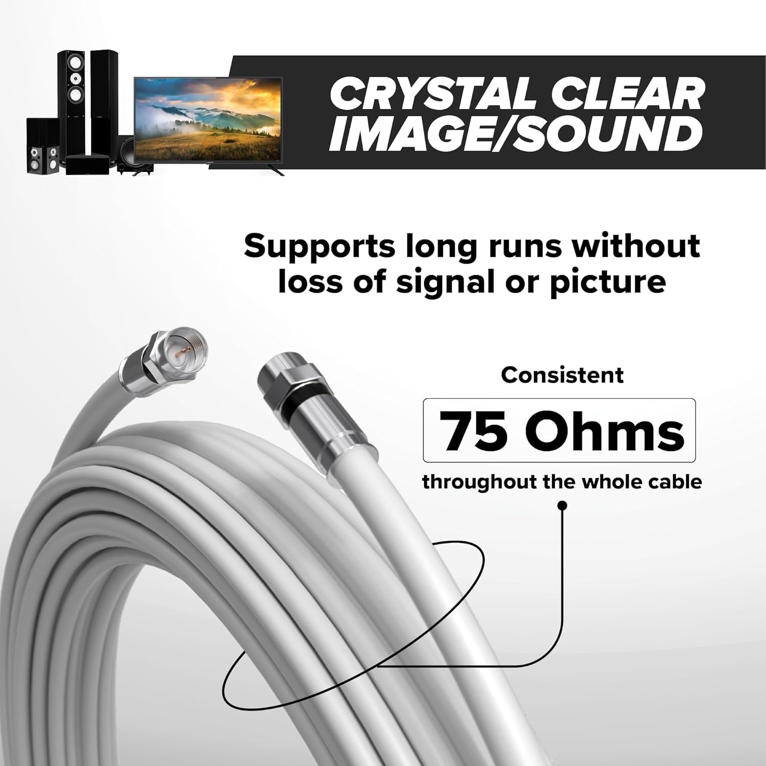 CIMPLE CO 3FT RG6 Coaxial Cable - Dual Shielded Indoor/Outdoor Coax Cable for TVs, Antennas, Internet, and Audio/Video - White