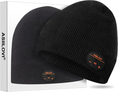 Bluetooth Beanie with Double-Layer Wool Lining - 20 Hours of Playtime, Ideal Gift for All Ages (Black)